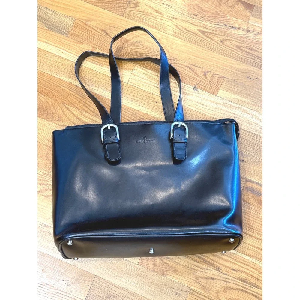 Samsonite Black Faux Leather Laptop Tote Bag Business Briefcase 922765